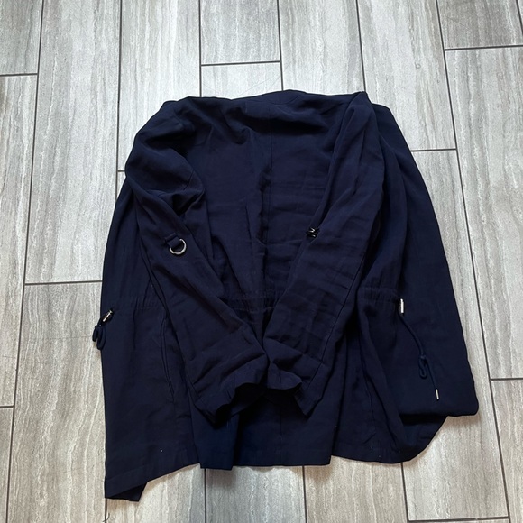 Zara Flowy Drawstring Jacket Navy Blue Size Med Long Sleeve Open Waterfall Front - Picture 5 of 5